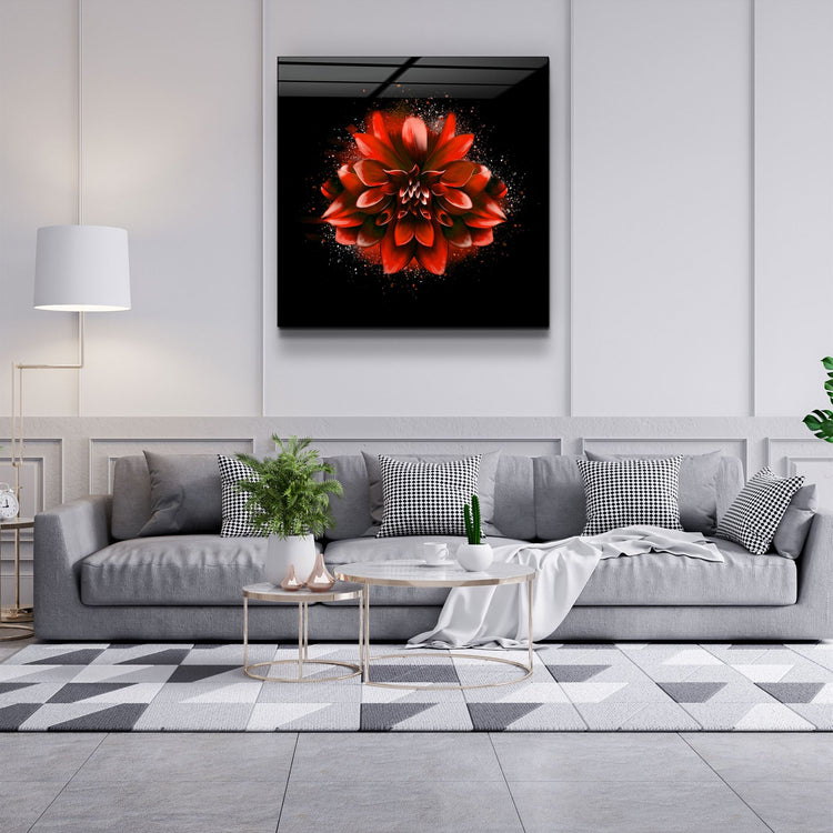 ・"Red Flower"・Glass Wall Art | Artdesigna Glass Printing Wall Arts.