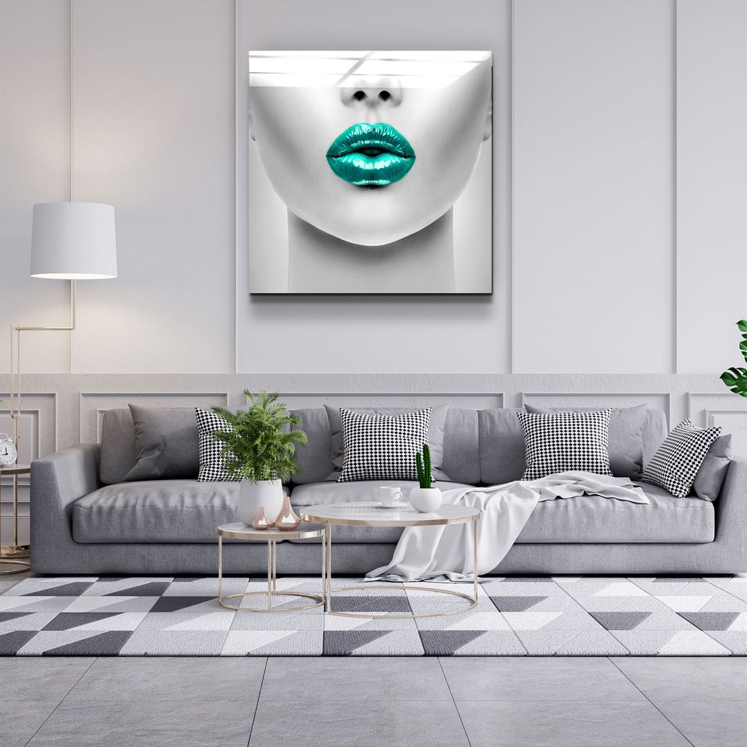 ・"Green Lips"・Glass Wall Art | Artdesigna Glass Printing Wall Arts.