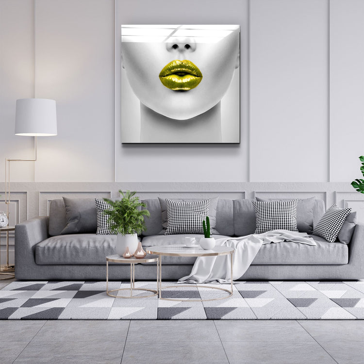 ・"Yellow Lips"・Glass Wall Art | Artdesigna Glass Printing Wall Arts.