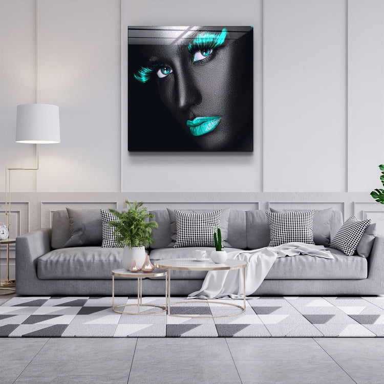 ・"Green Lips and Eyes"・Glass Wall Art | Artdesigna Glass Printing Wall Arts.