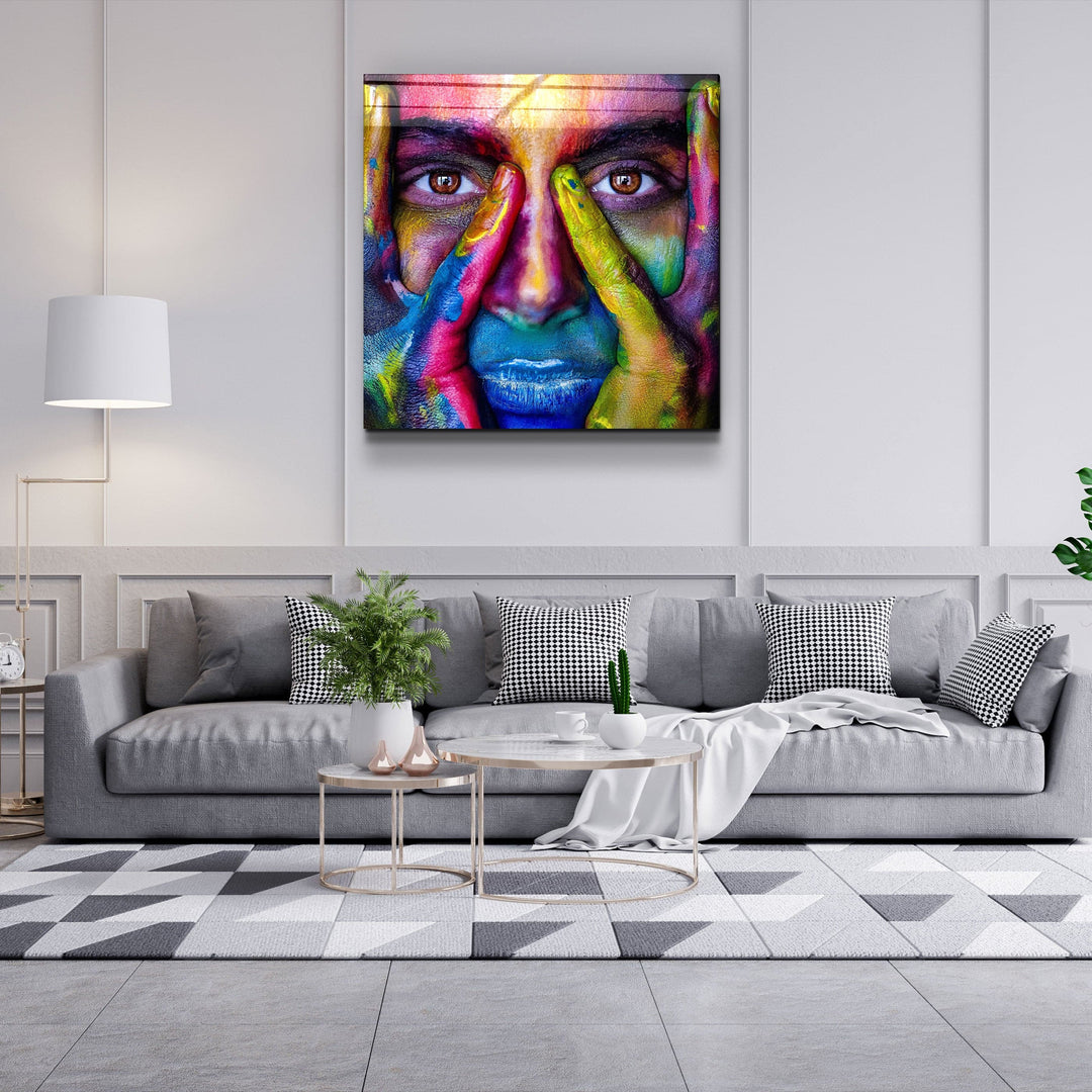 ・"Abstract Colorful Face"・Glass Wall Art | Artdesigna Glass Printing Wall Arts.