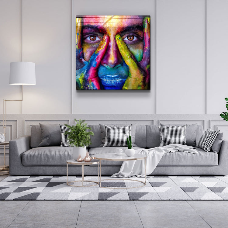 ・"Abstract Colorful Face"・Glass Wall Art | Artdesigna Glass Printing Wall Arts.