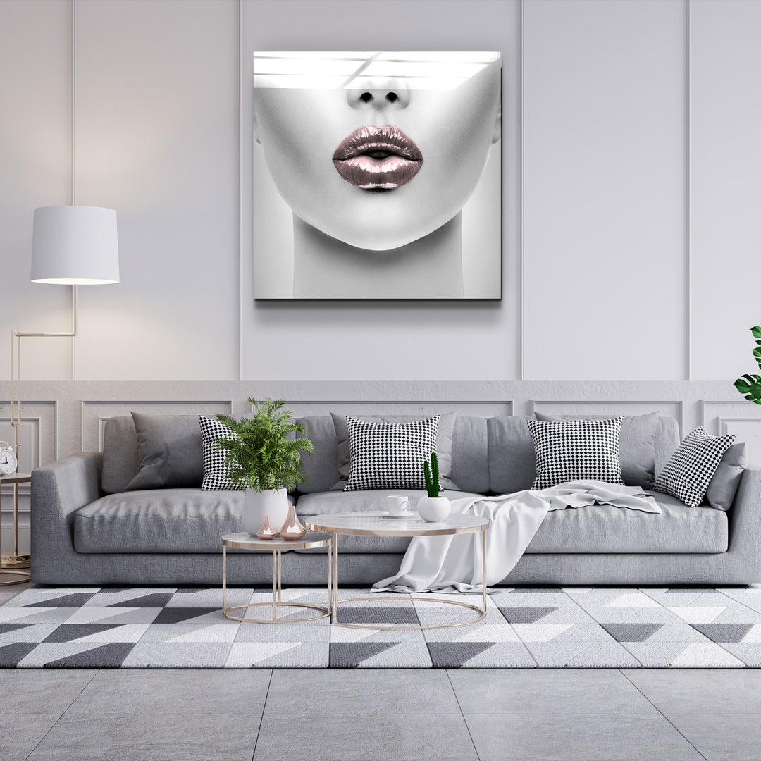 ・"Pink Lips"・Glass Wall Art | Artdesigna Glass Printing Wall Arts.