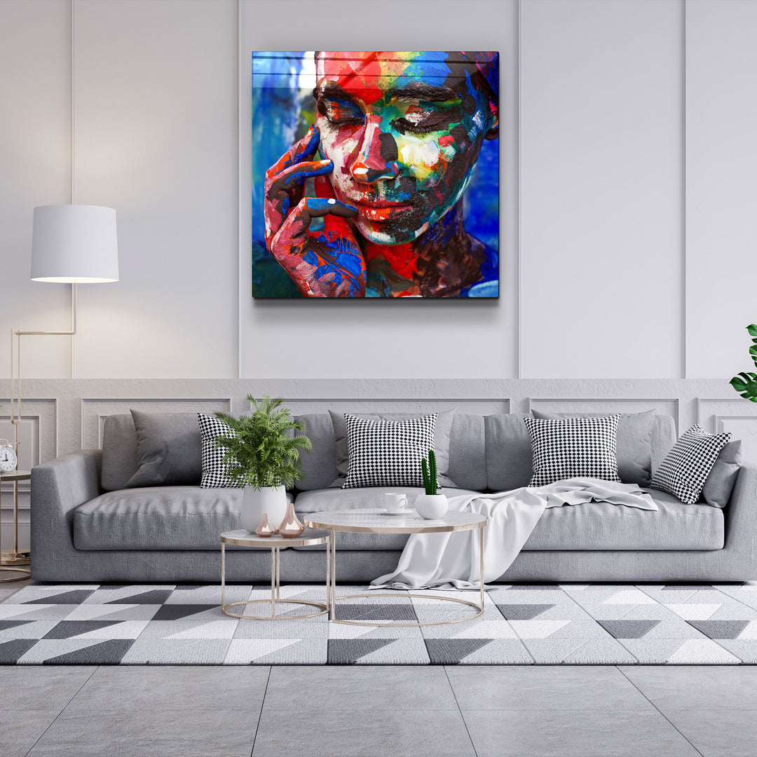 ・"Abstract Colors Woman Portrait"・Glass Wall Art | Artdesigna Glass Printing Wall Arts.