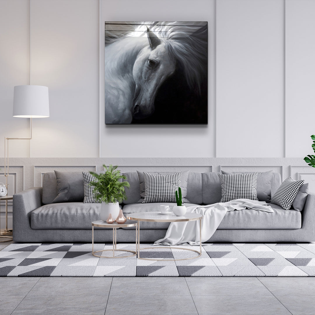 ・"Abstract White Horse"・Glass Wall Art | Artdesigna Glass Printing Wall Arts.