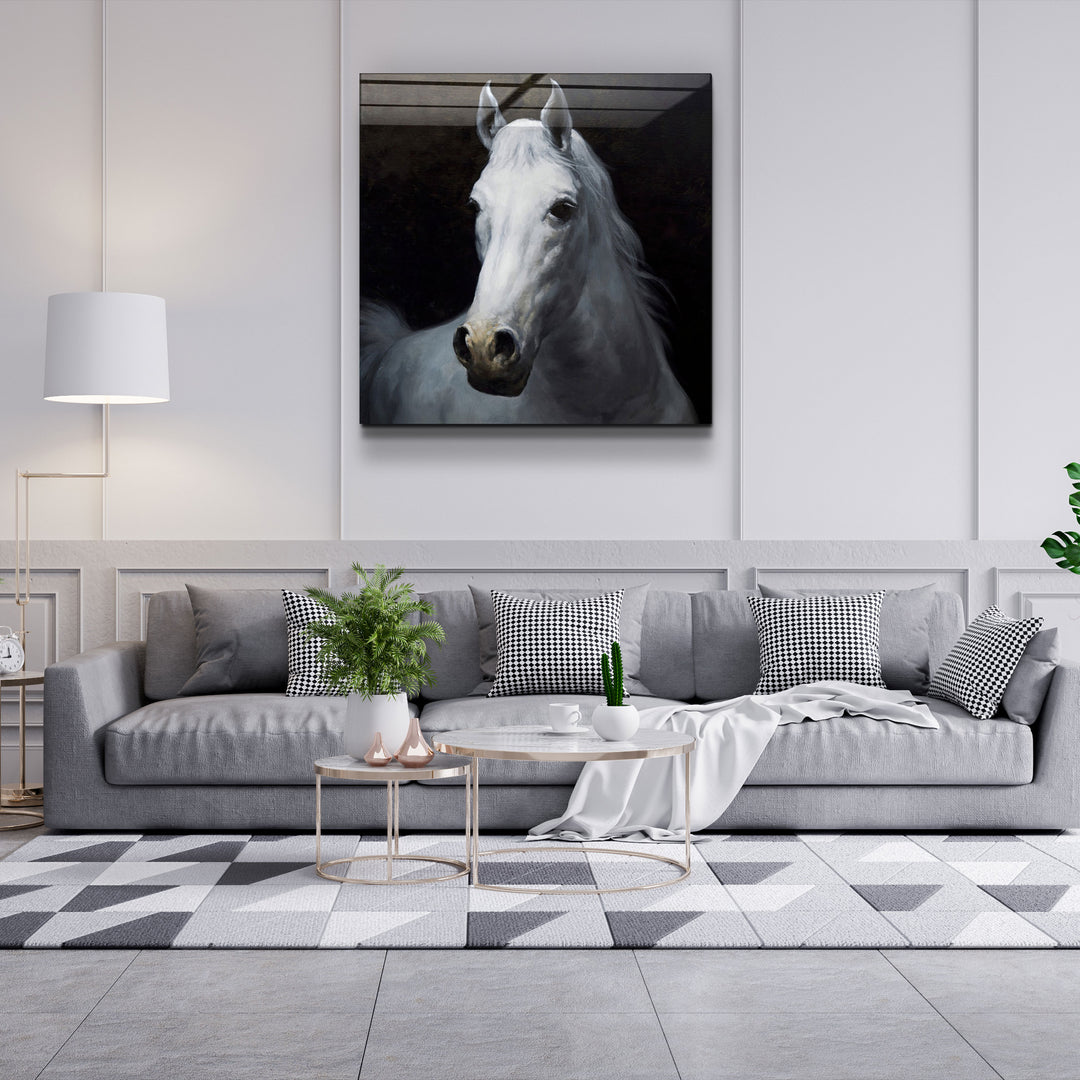 ・"Abstract White Horse V2"・Glass Wall Art | Artdesigna Glass Printing Wall Arts.