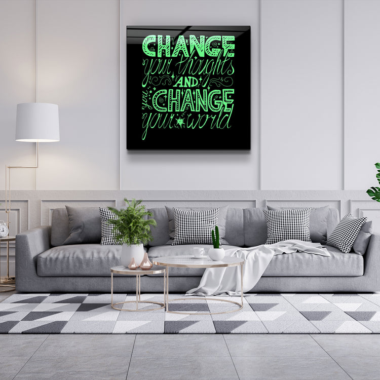 ・"Change Your World - Green"・Glass Wall Art | Artdesigna Glass Printing Wall Arts.