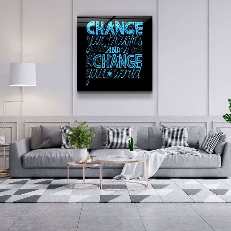 ・"Change Your World - Blue"・Glass Wall Art | Artdesigna Glass Printing Wall Arts.