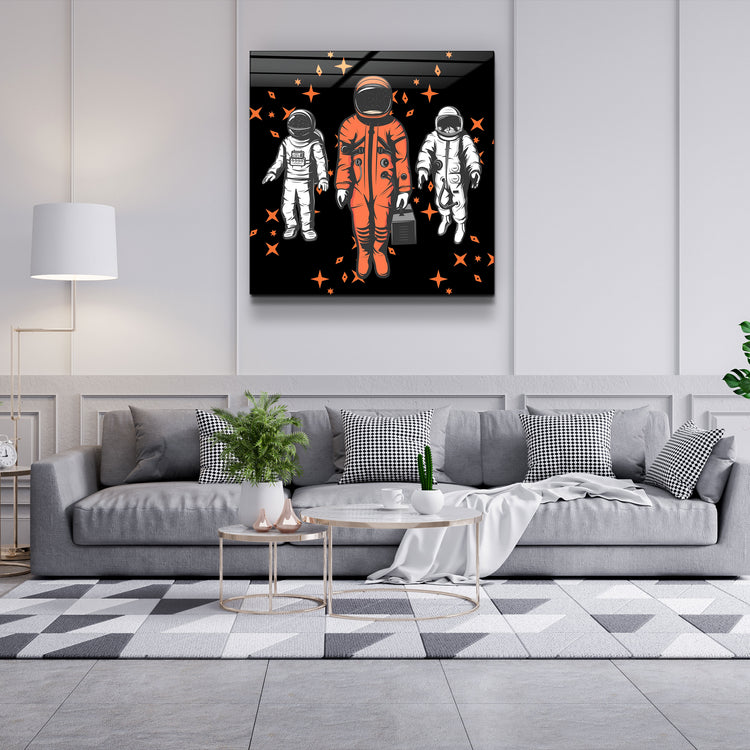 ・"Three Astronauts"・Glass Wall Art | Artdesigna Glass Printing Wall Arts.