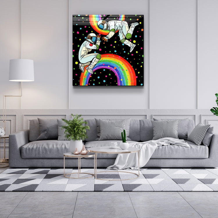 ・"Rainbow Astronauts"・Glass Wall Art | Artdesigna Glass Printing Wall Arts.