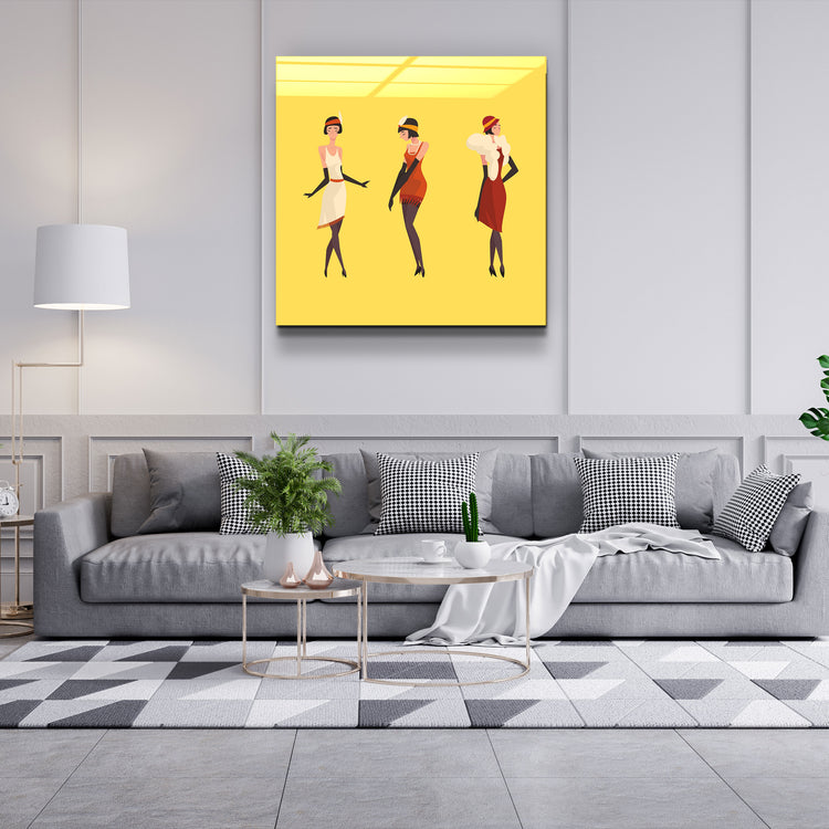 ・"Three Women In The Yellow"・Glass Wall Art | Artdesigna Glass Printing Wall Arts.