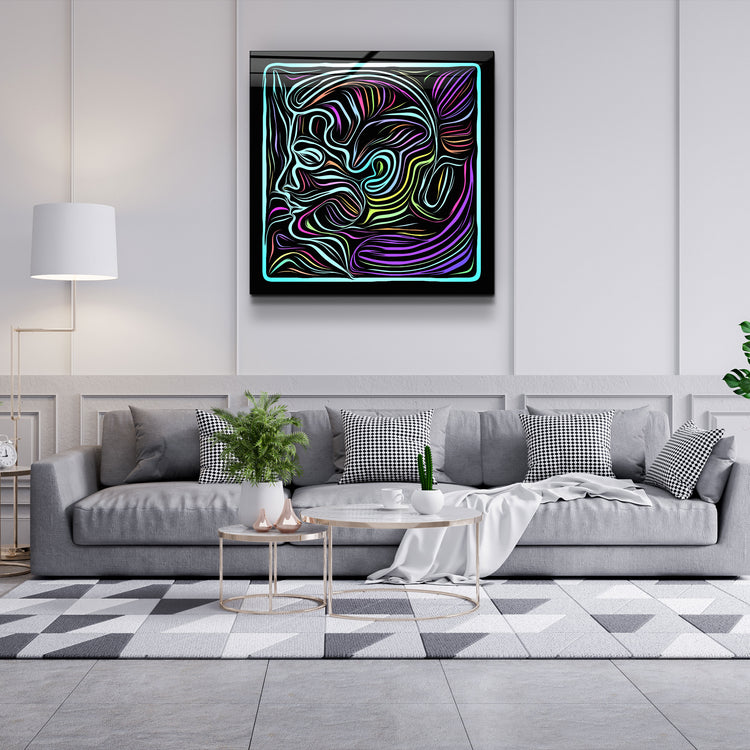 ・"Rainbow Line Faces"・Glass Wall Art | Artdesigna Glass Printing Wall Arts.