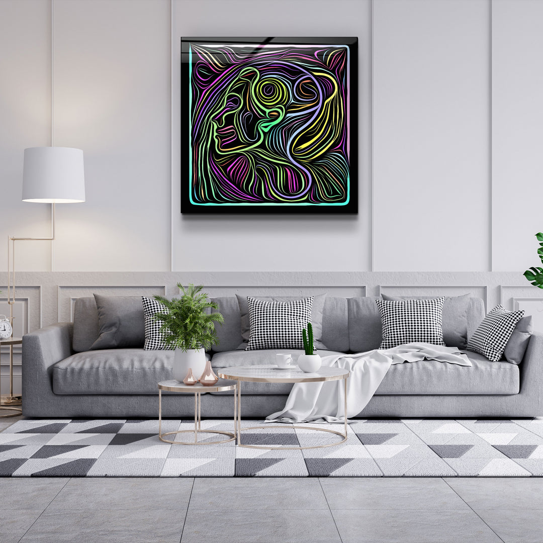 ・"Rainbow Line Faces V7"・Glass Wall Art | Artdesigna Glass Printing Wall Arts.