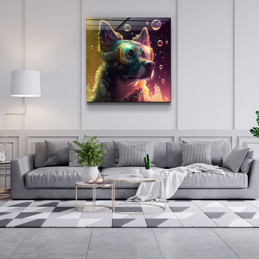 ."Spy Dog". Secret World Collection Glass Wall Art