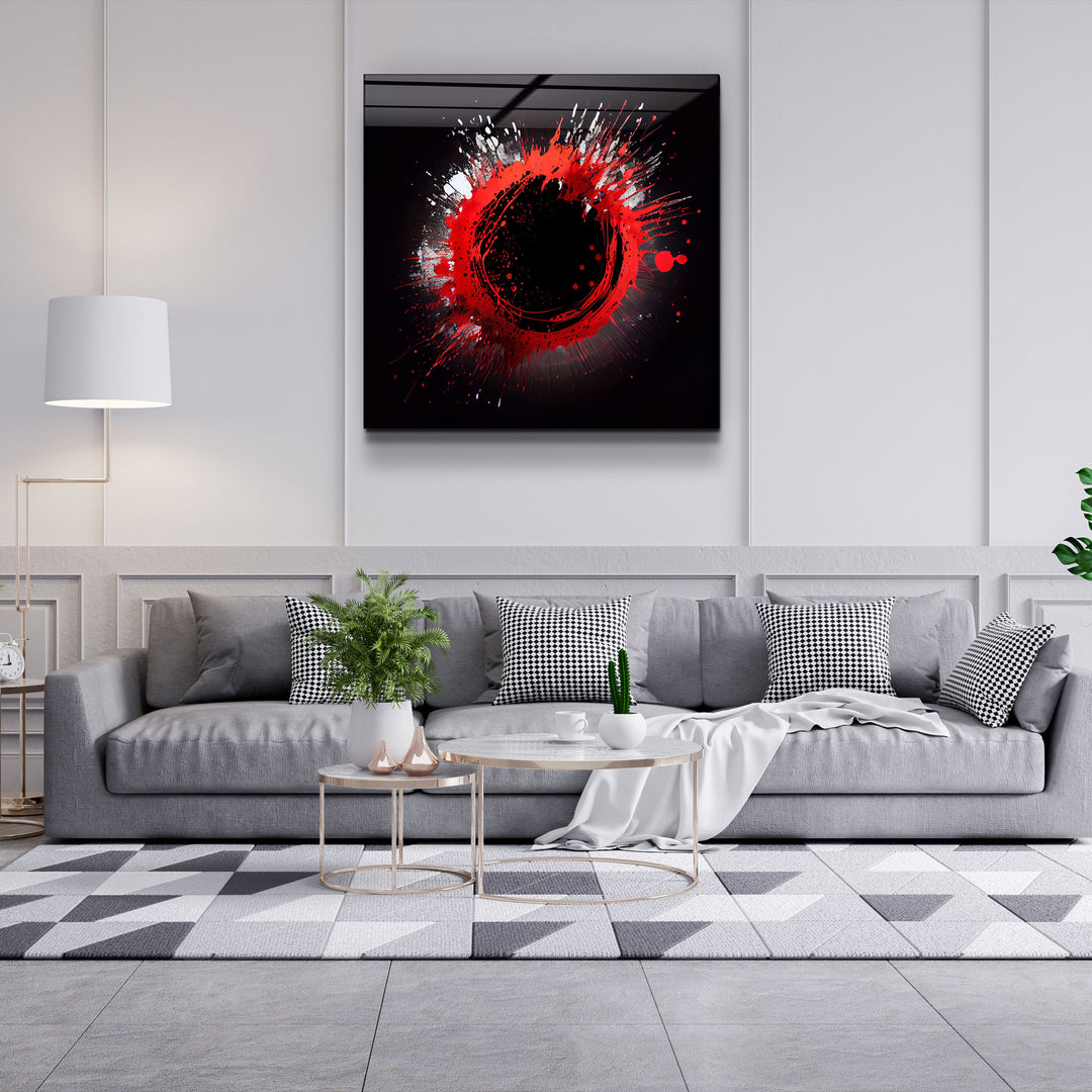 ."Paint Splash Ring-Red". Designer's Collection Glass Wall Art