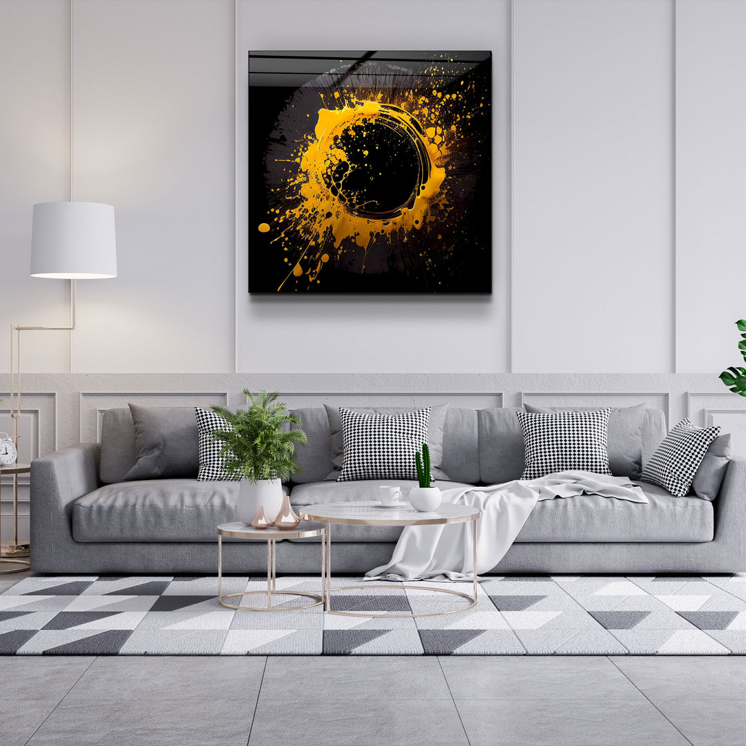 ."Paint Splash Ring-Yellow". Designer's Collection Glass Wall Art