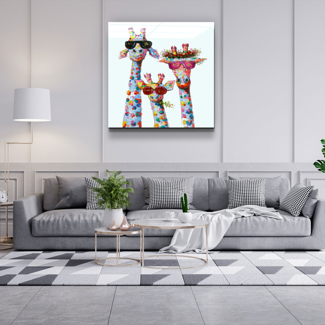 ."Funny Giraffe Family". Designer's Collection Glass Wall Art