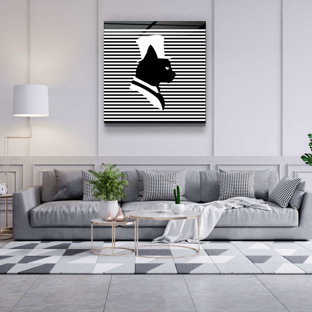 ."Cat and Hat". Designer's Collection Glass Wall Art