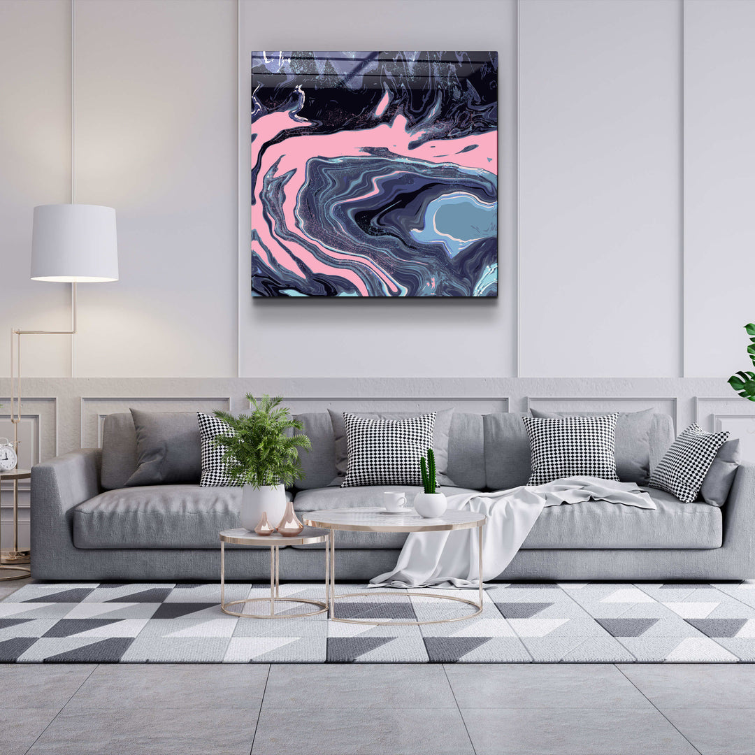 ."Pink Wave in the Black". Designer's Collection Glass Wall Art