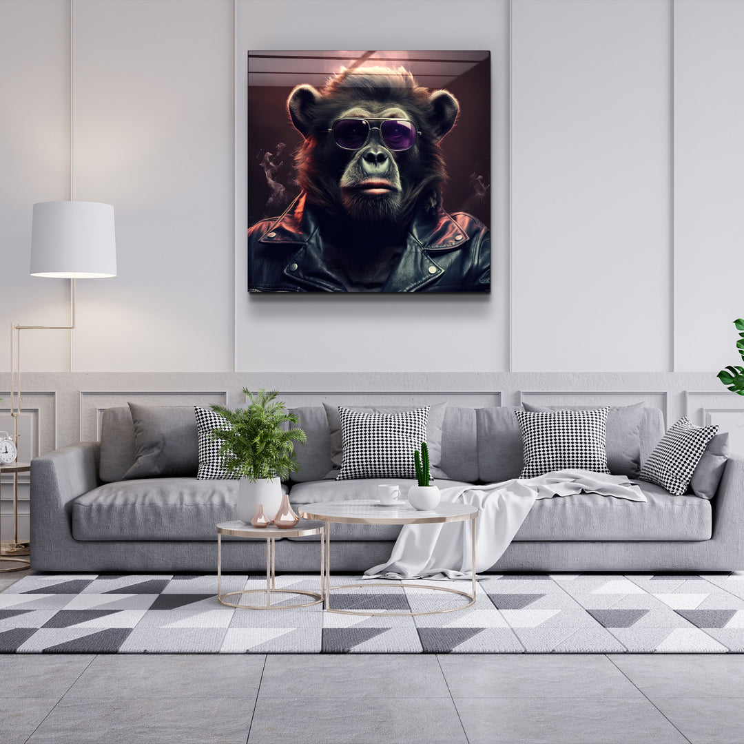 ."Bear Monkey". Designers Collection Glass Wall Art