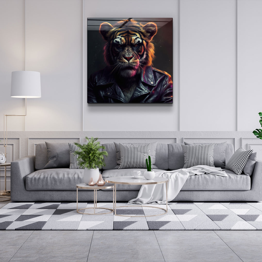 ."Tiger Monkey". Designers Collection Glass Wall Art