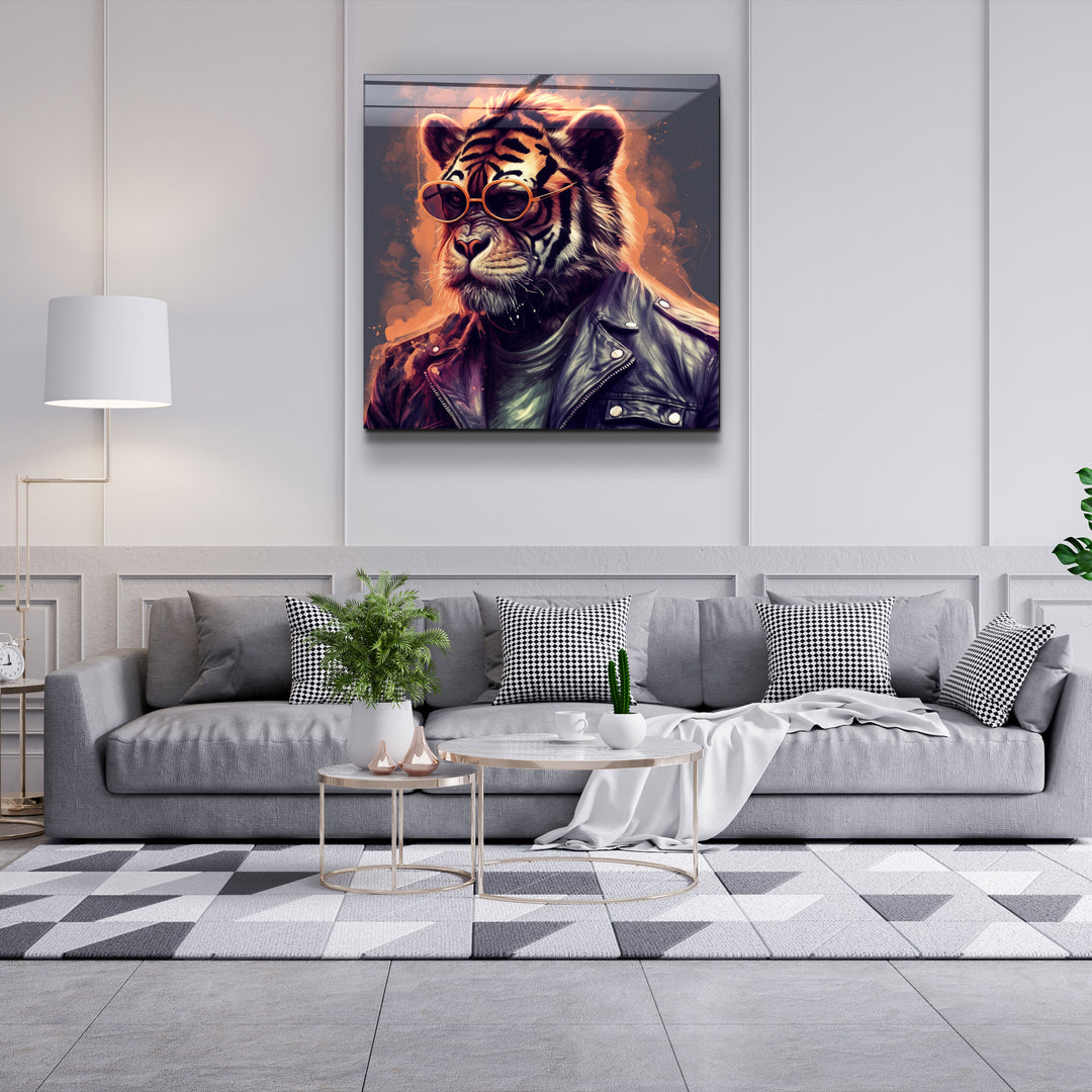 ."Tiger Monkey 2". Designers Collection Glass Wall Art