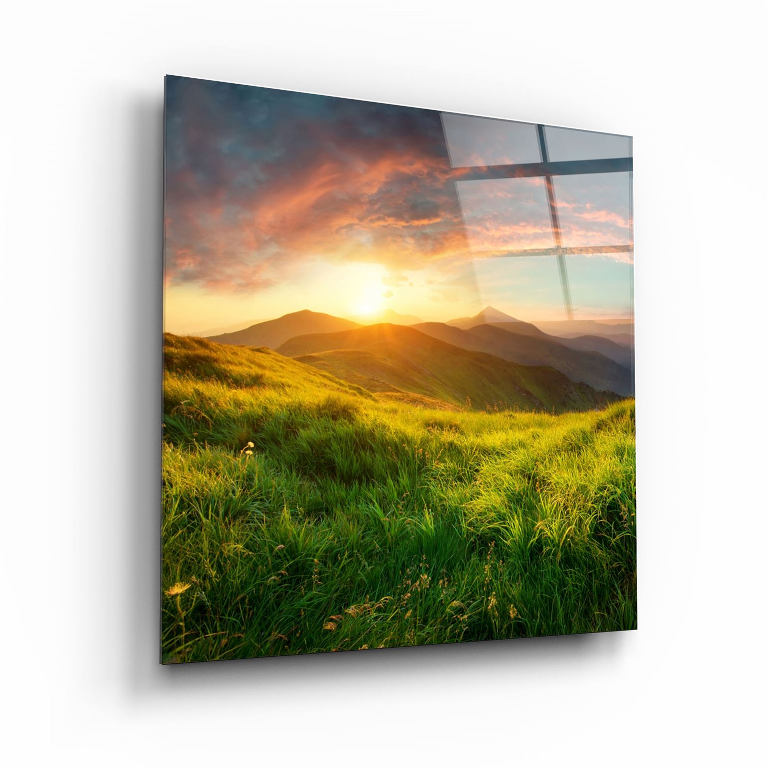 ・"Sunset Mountain"・Glass Wall Art | Artdesigna Glass Printing Wall Arts.