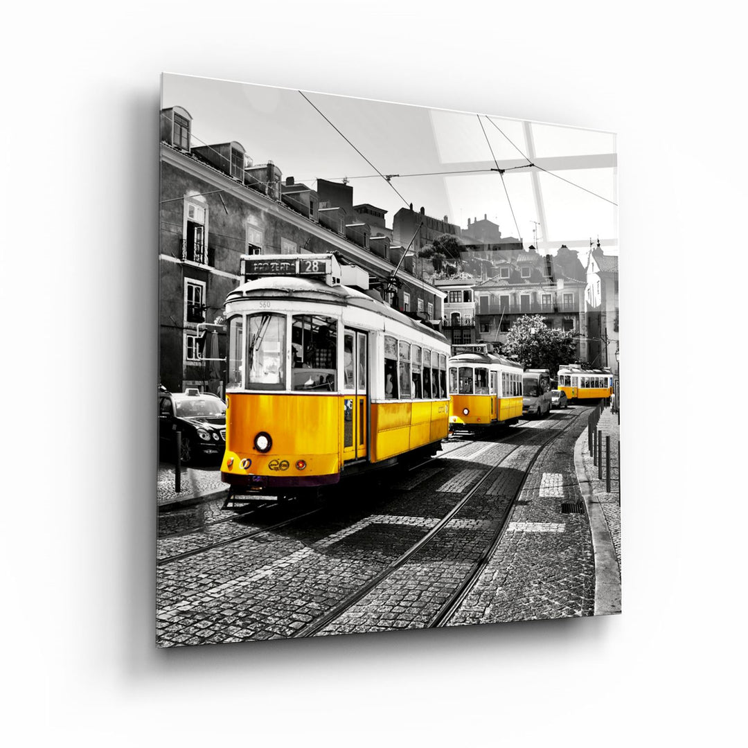 ・"Lisbon Yellow Tram"・Glass Wall Art | Artdesigna Glass Printing Wall Arts.