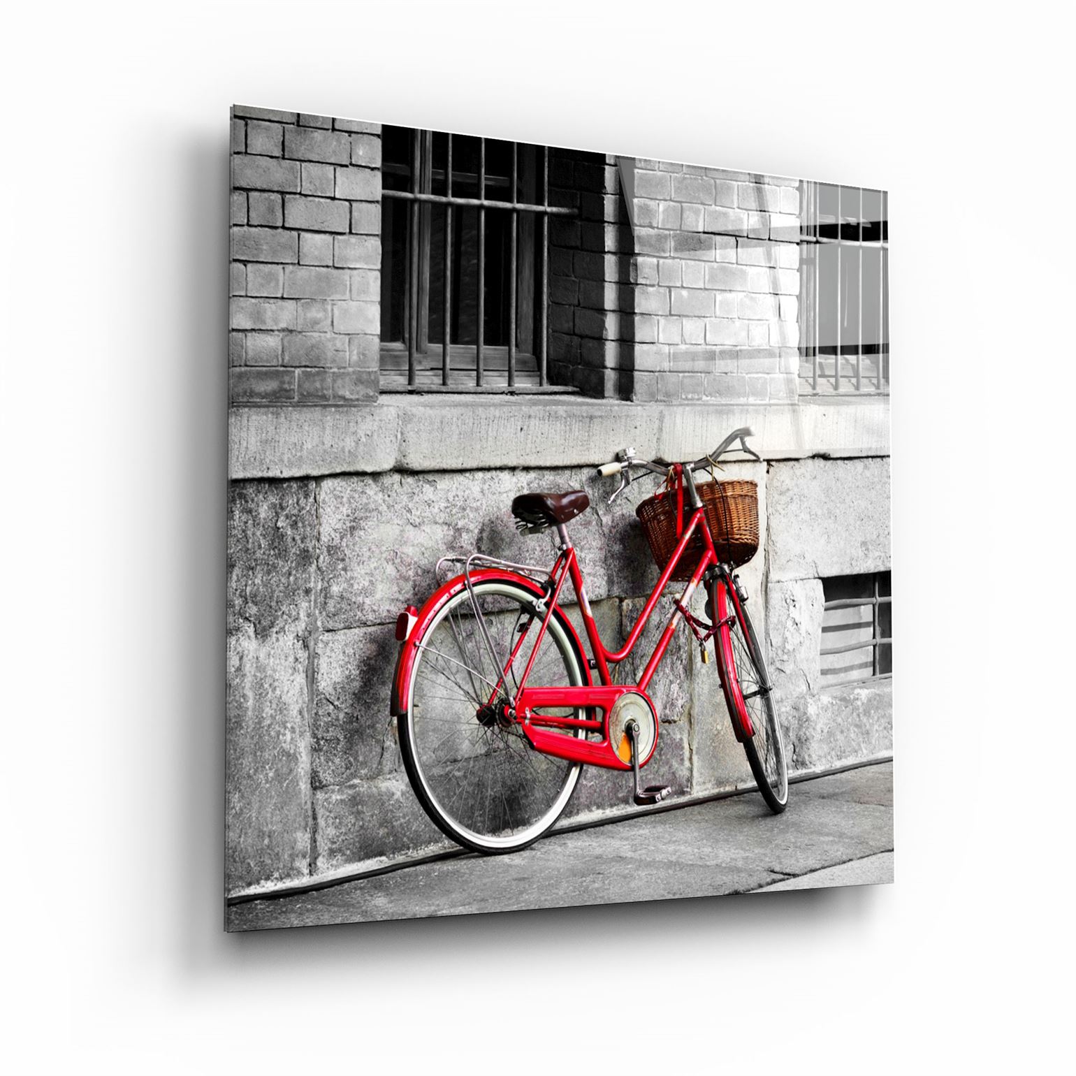 ・"Red Bicycle"・Glass Wall Art | Artdesigna Glass Printing Wall Arts.