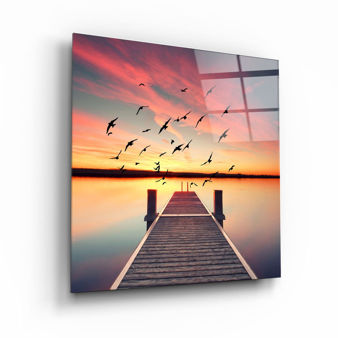 ・"Red Dock"・Glass Wall Art | Artdesigna Glass Printing Wall Arts.