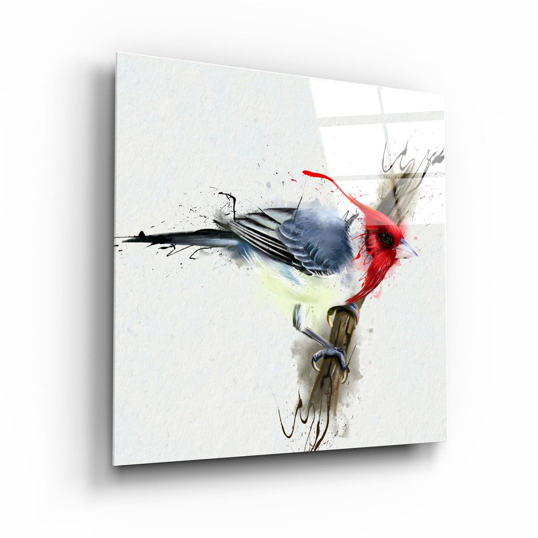 ・"Red Bird"・Glass Wall Art | Artdesigna Glass Printing Wall Arts.