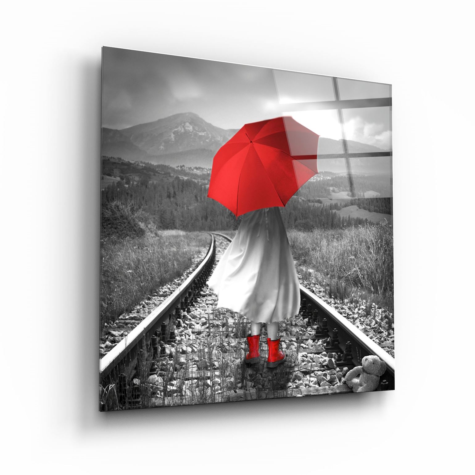 ・"Girl with Red Umbrella"・Glass Wall Art | Artdesigna Glass Printing Wall Arts.