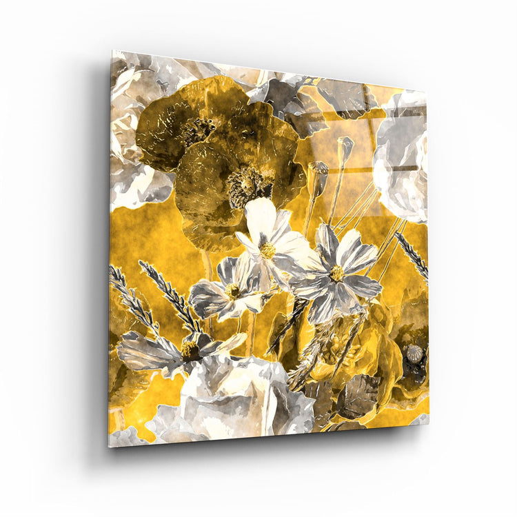 ・"Yellow Flowers"・Glass Wall Art | Artdesigna Glass Printing Wall Arts.