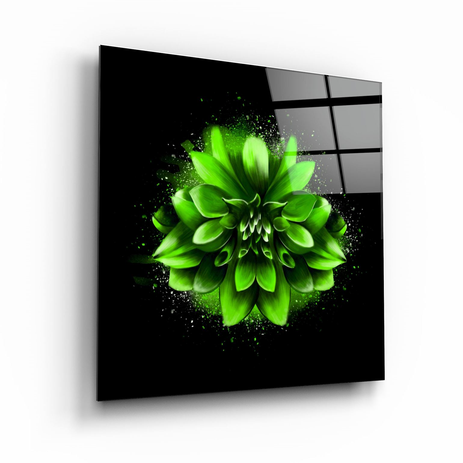 ・"Green Flower"・Glass Wall Art | Artdesigna Glass Printing Wall Arts.