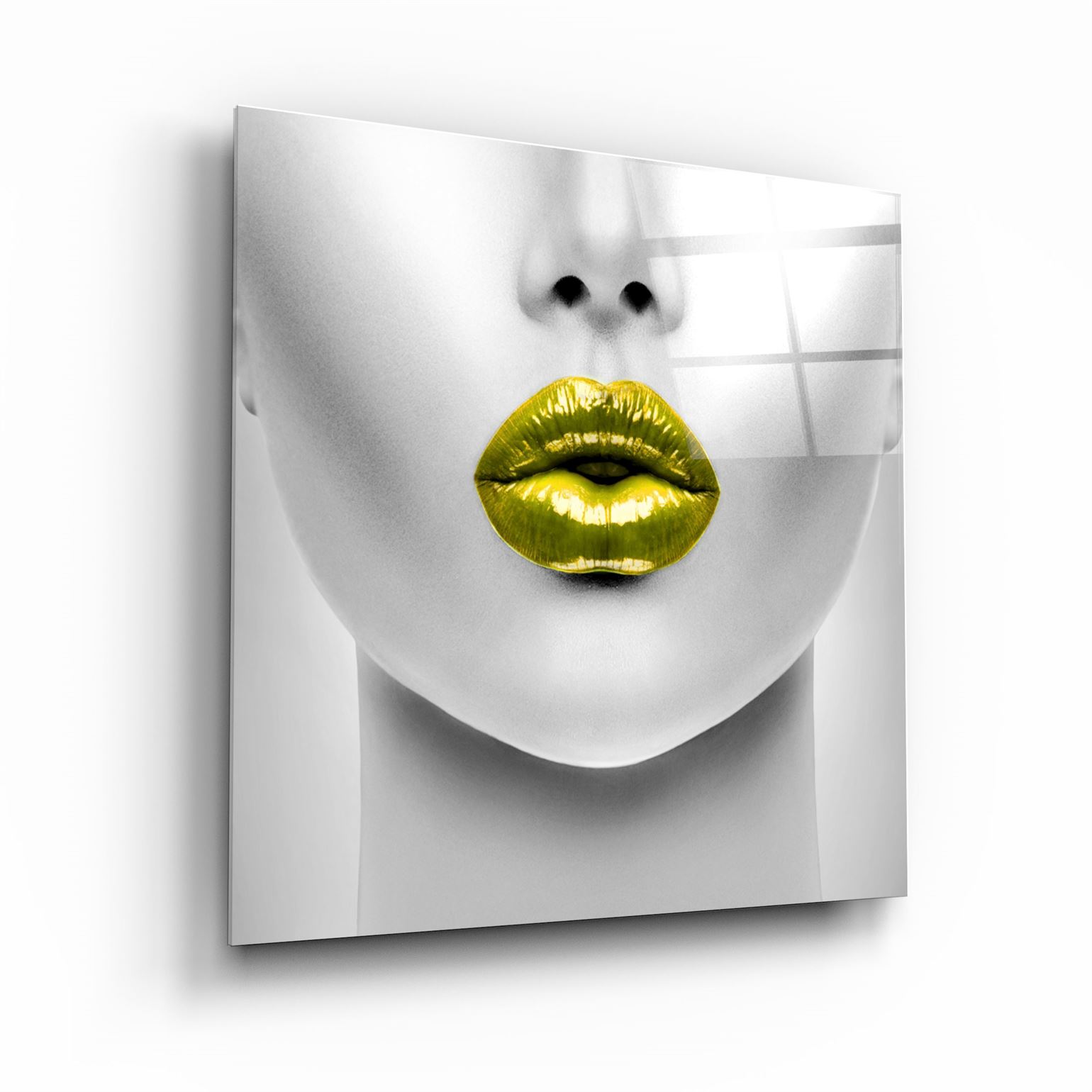 ・"Yellow Lips"・Glass Wall Art | Artdesigna Glass Printing Wall Arts.