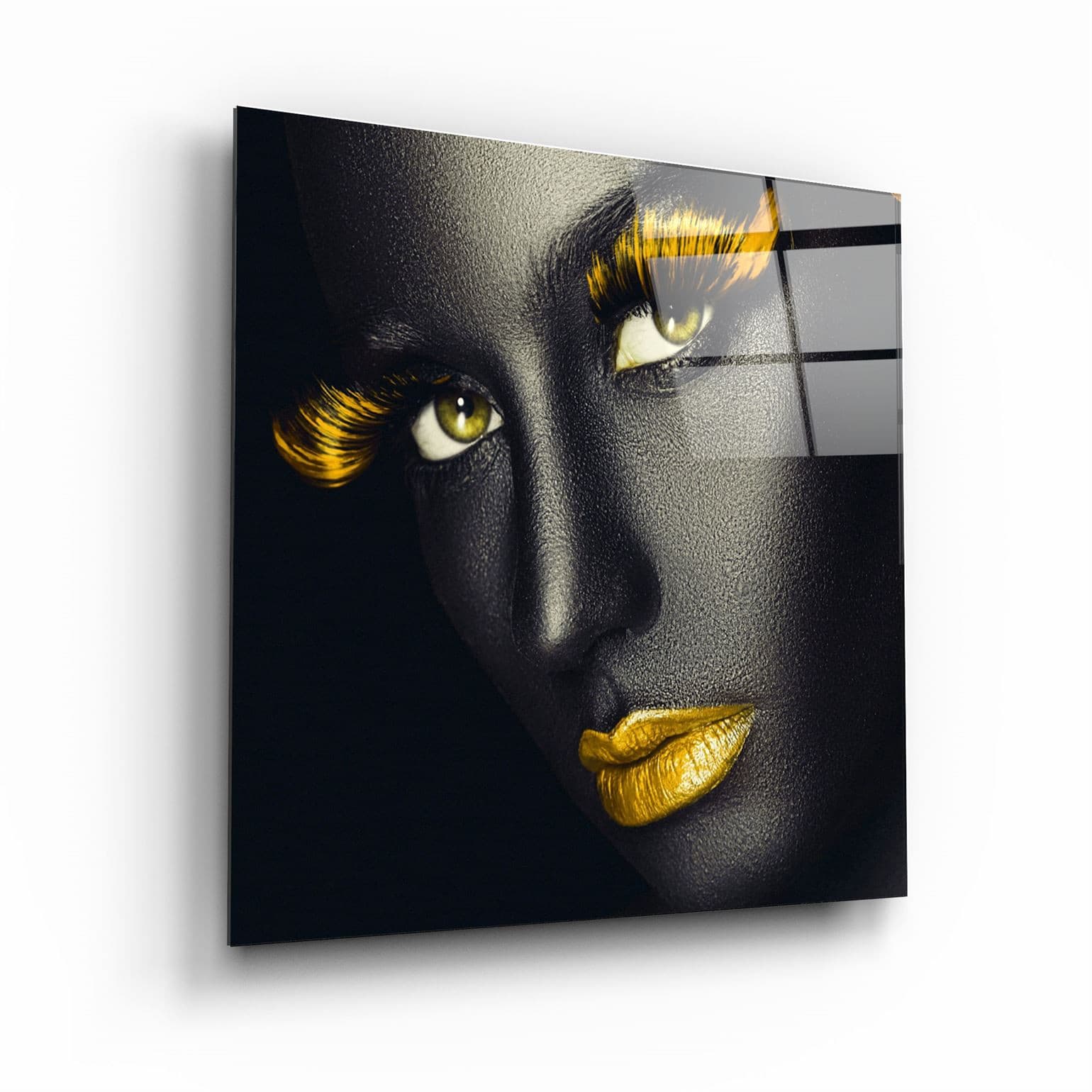 ・"Yellow Lips and Eyes"・Glass Wall Art | Artdesigna Glass Printing Wall Arts.