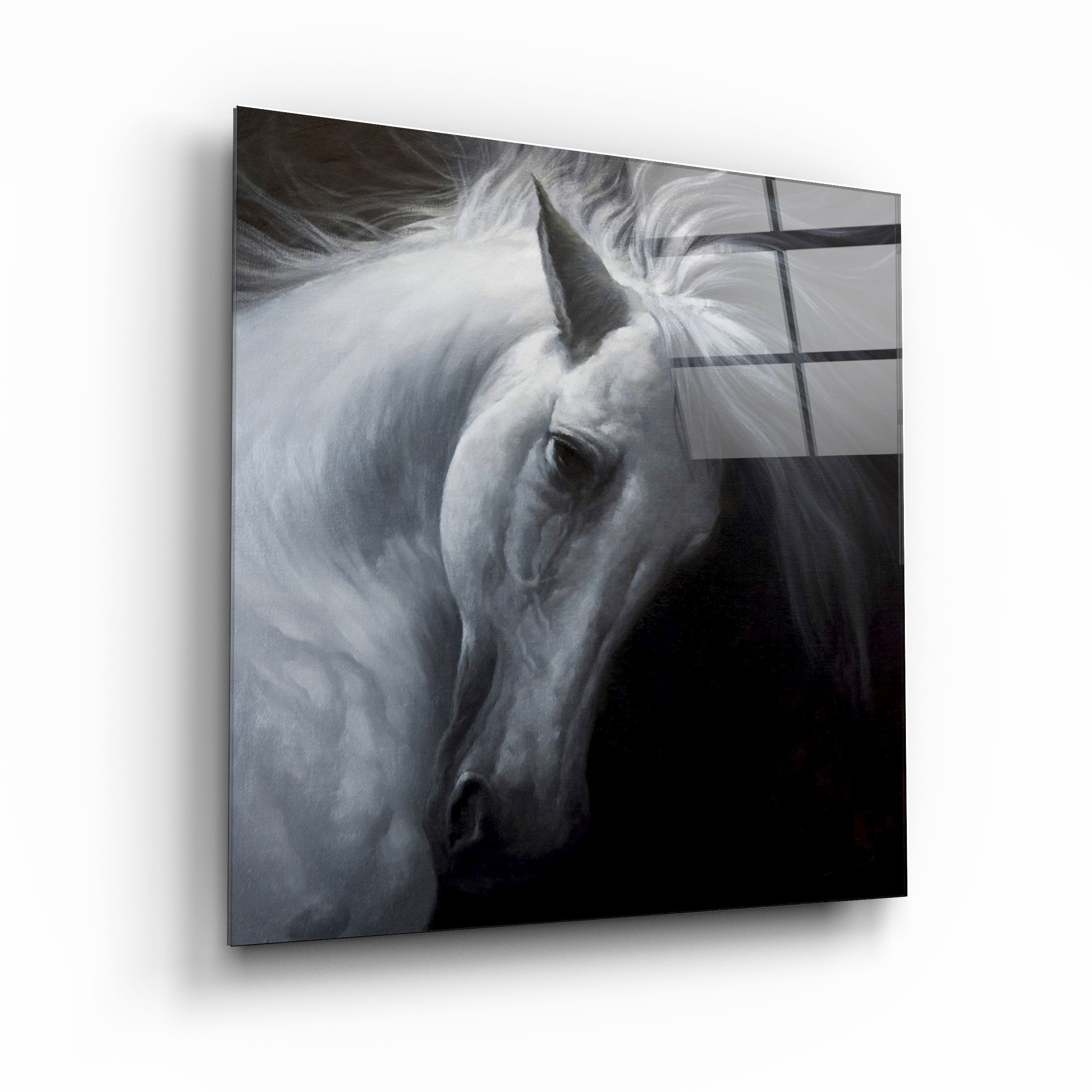 ・"Abstract White Horse"・Glass Wall Art | Artdesigna Glass Printing Wall Arts.