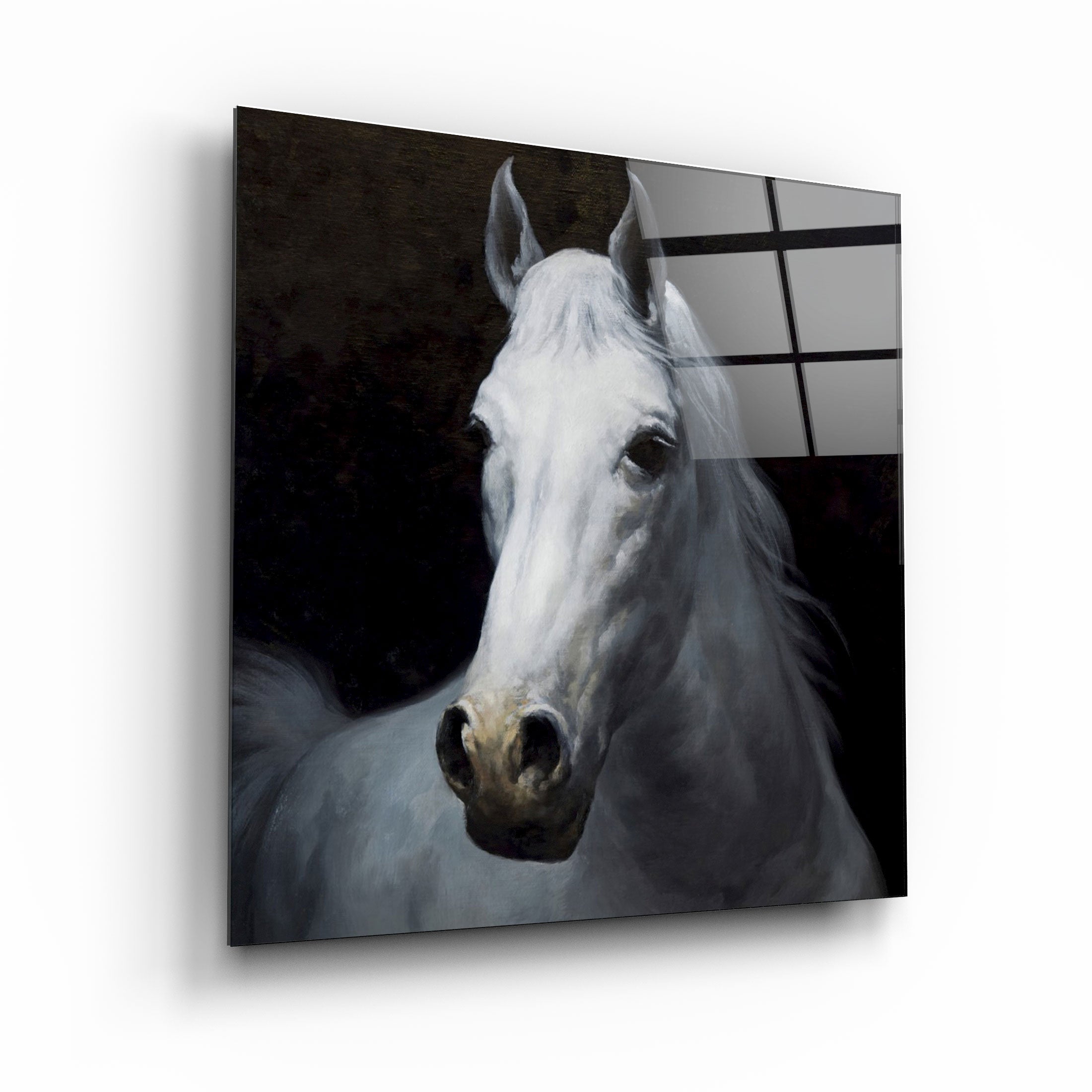 ・"Abstract White Horse V2"・Glass Wall Art | Artdesigna Glass Printing Wall Arts.