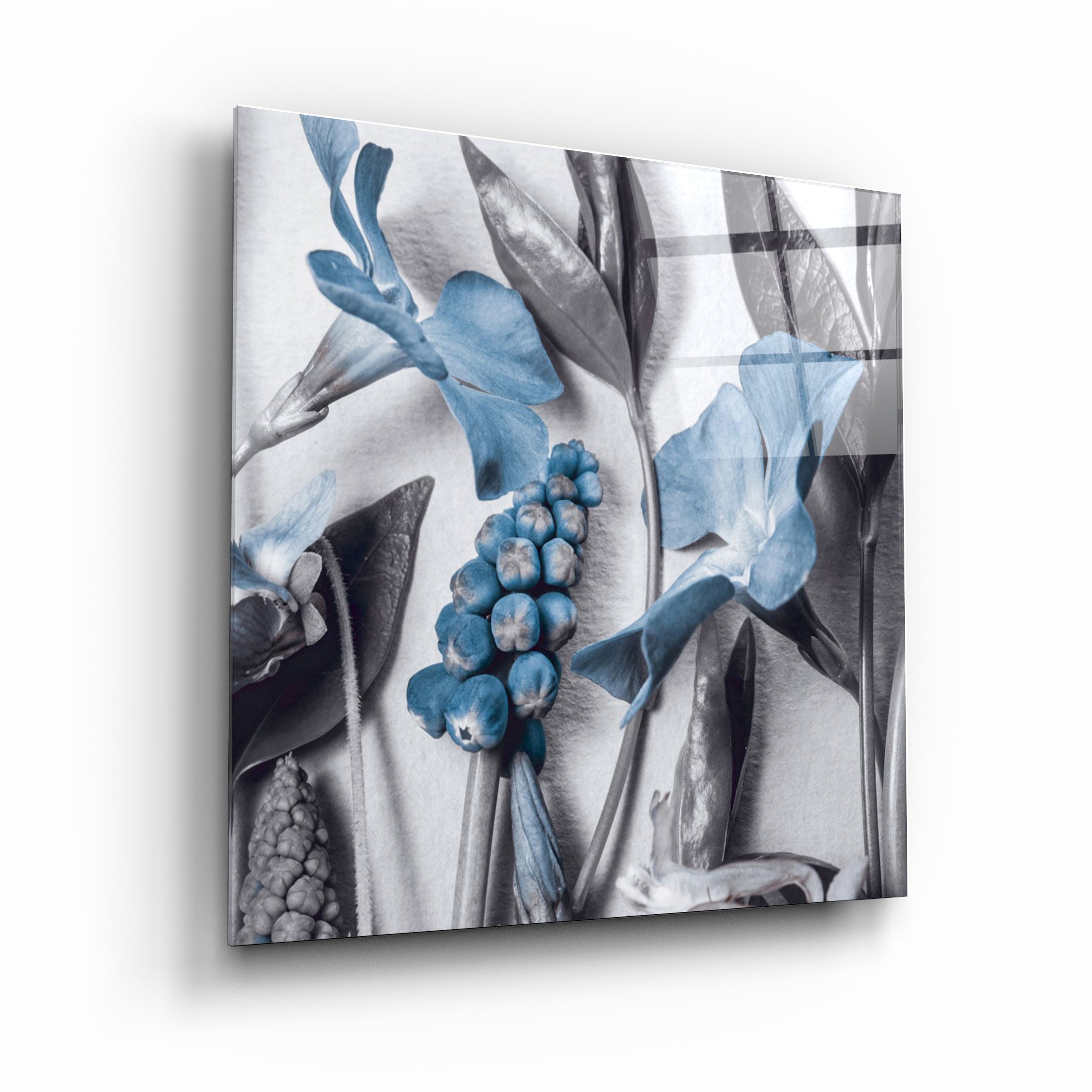 ・"Abstract Blue Flowers"・Glass Wall Art | Artdesigna Glass Printing Wall Arts.