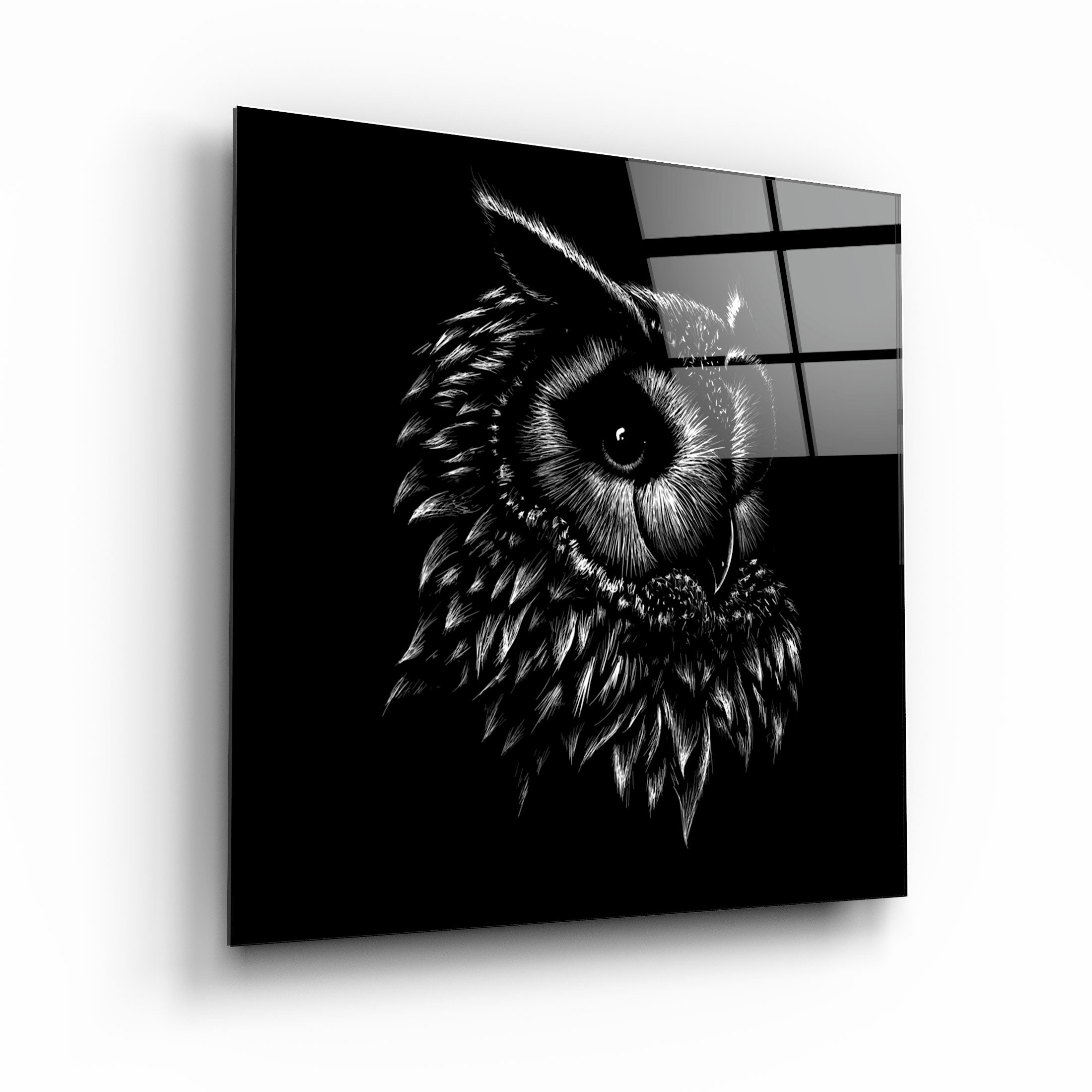 ・"Abstract Black Owl"・Glass Wall Art | Artdesigna Glass Printing Wall Arts.