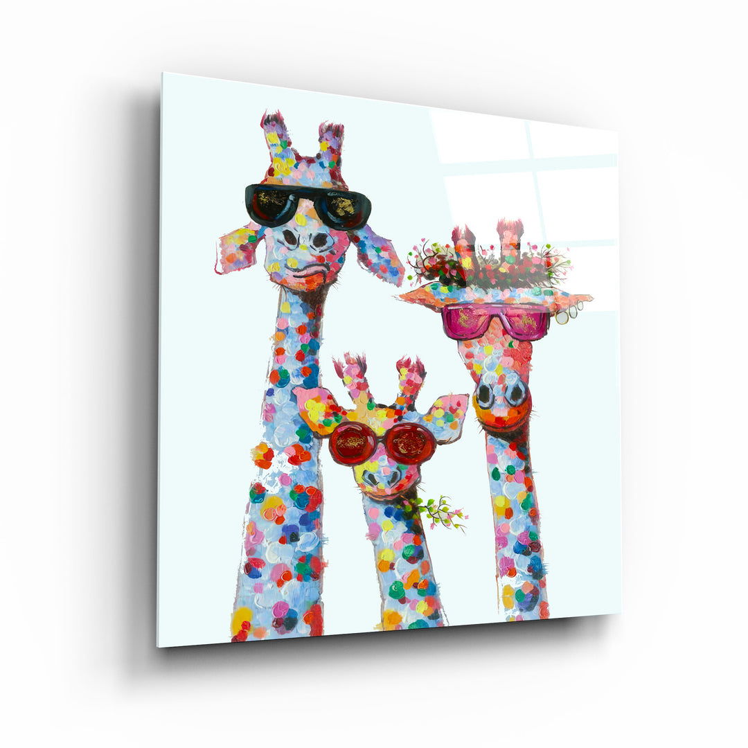 ."Funny Giraffe Family". Designer's Collection Glass Wall Art