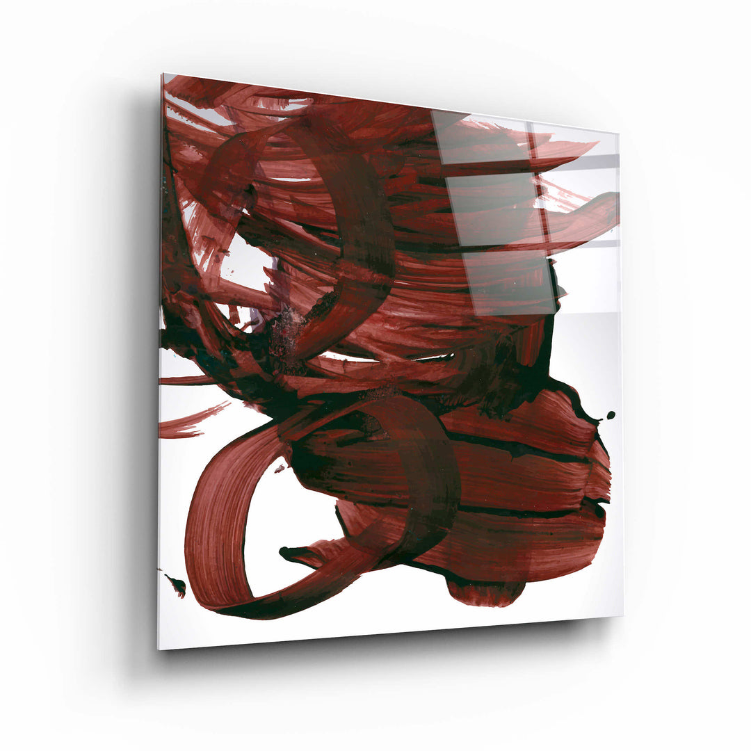 ."Dark Red Abstract Brush Strokes". Designer's Collection Glass Wall Art