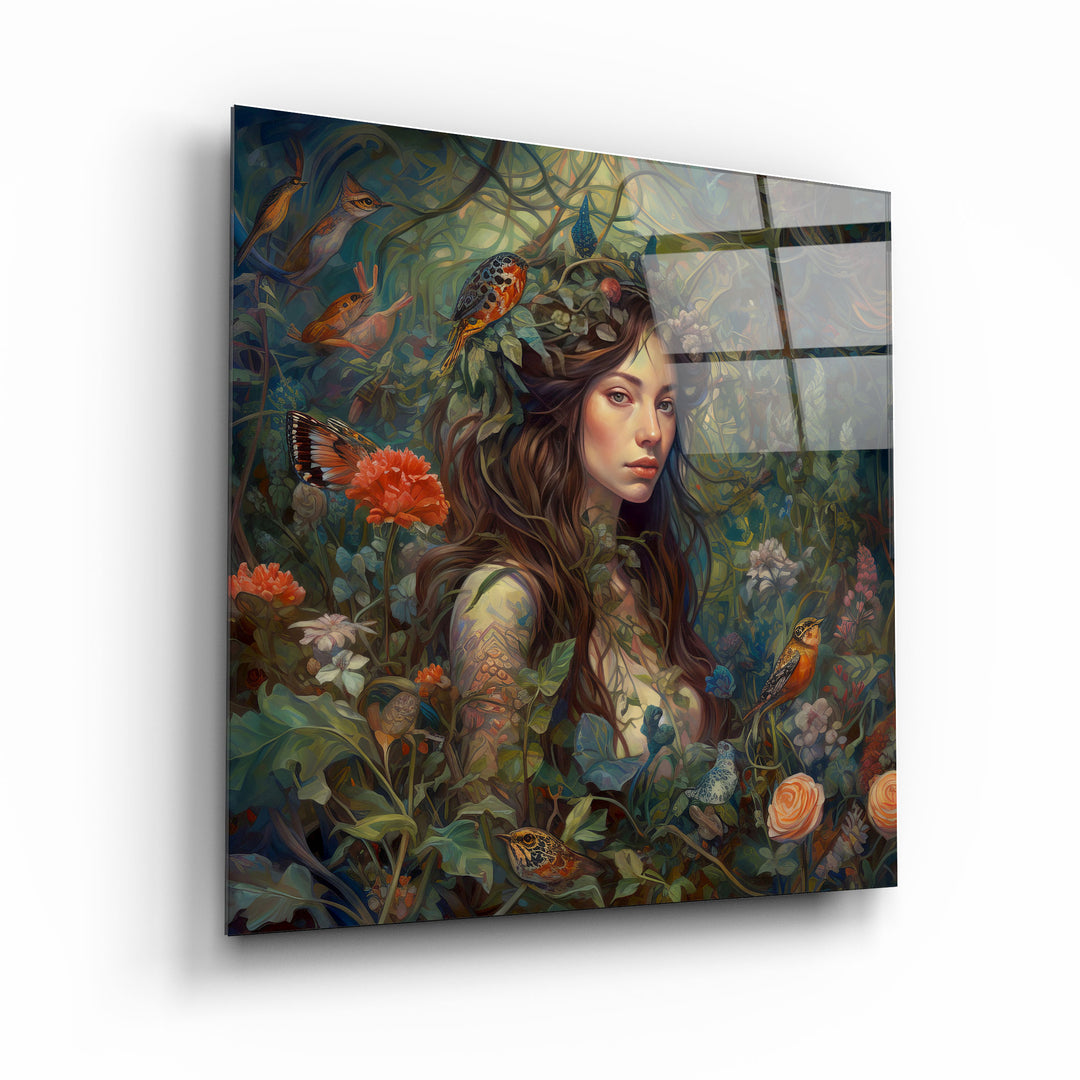 ."Bird Princess". Secret World Collection Glass Wall Art