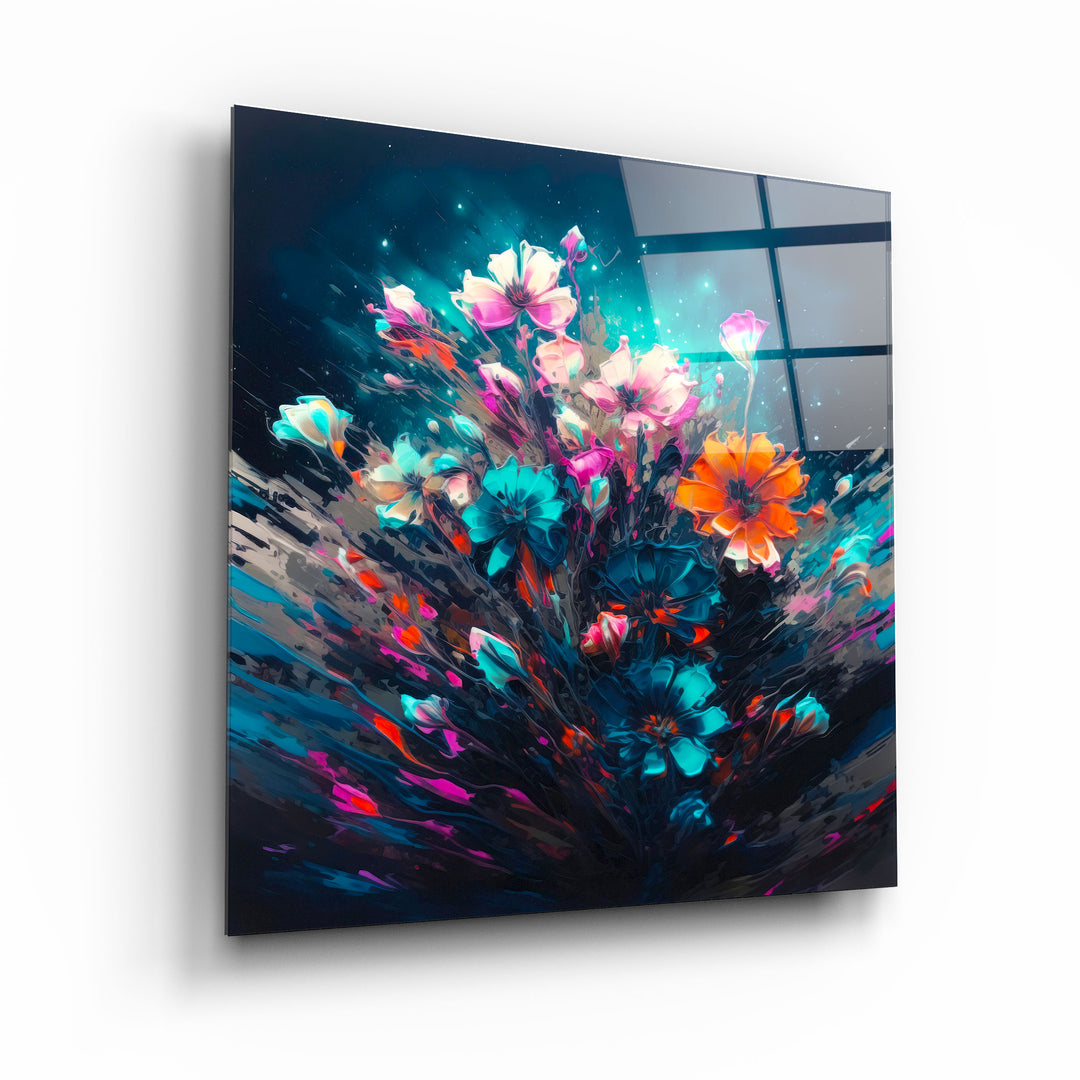 ."Oil Painting Flowers 1". Designers Collection Glass Wall Art