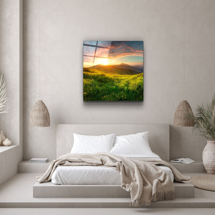 ・"Sunset Mountain"・Glass Wall Art | Artdesigna Glass Printing Wall Arts.