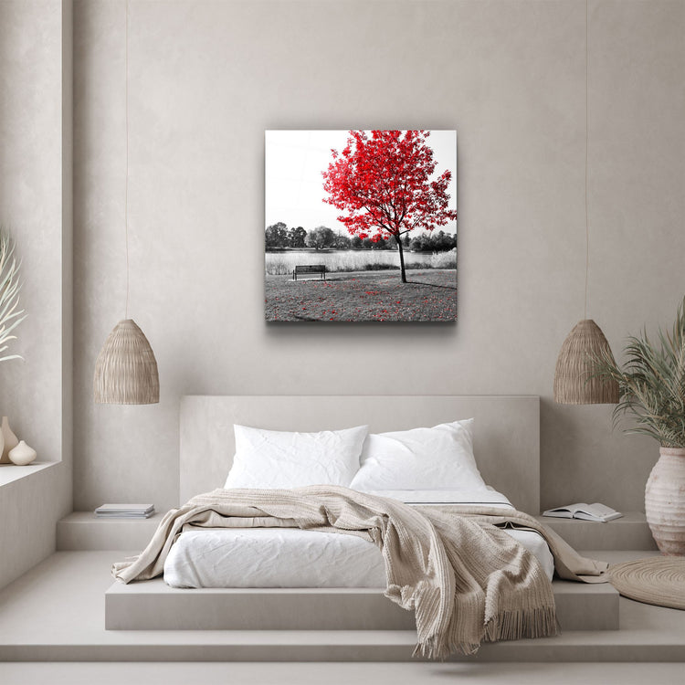 ・"Red Tree"・Glass Wall Art | Artdesigna Glass Printing Wall Arts.