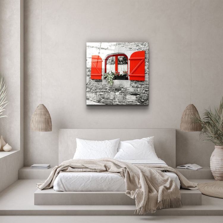 ・"Red Window"・Glass Wall Art | Artdesigna Glass Printing Wall Arts.