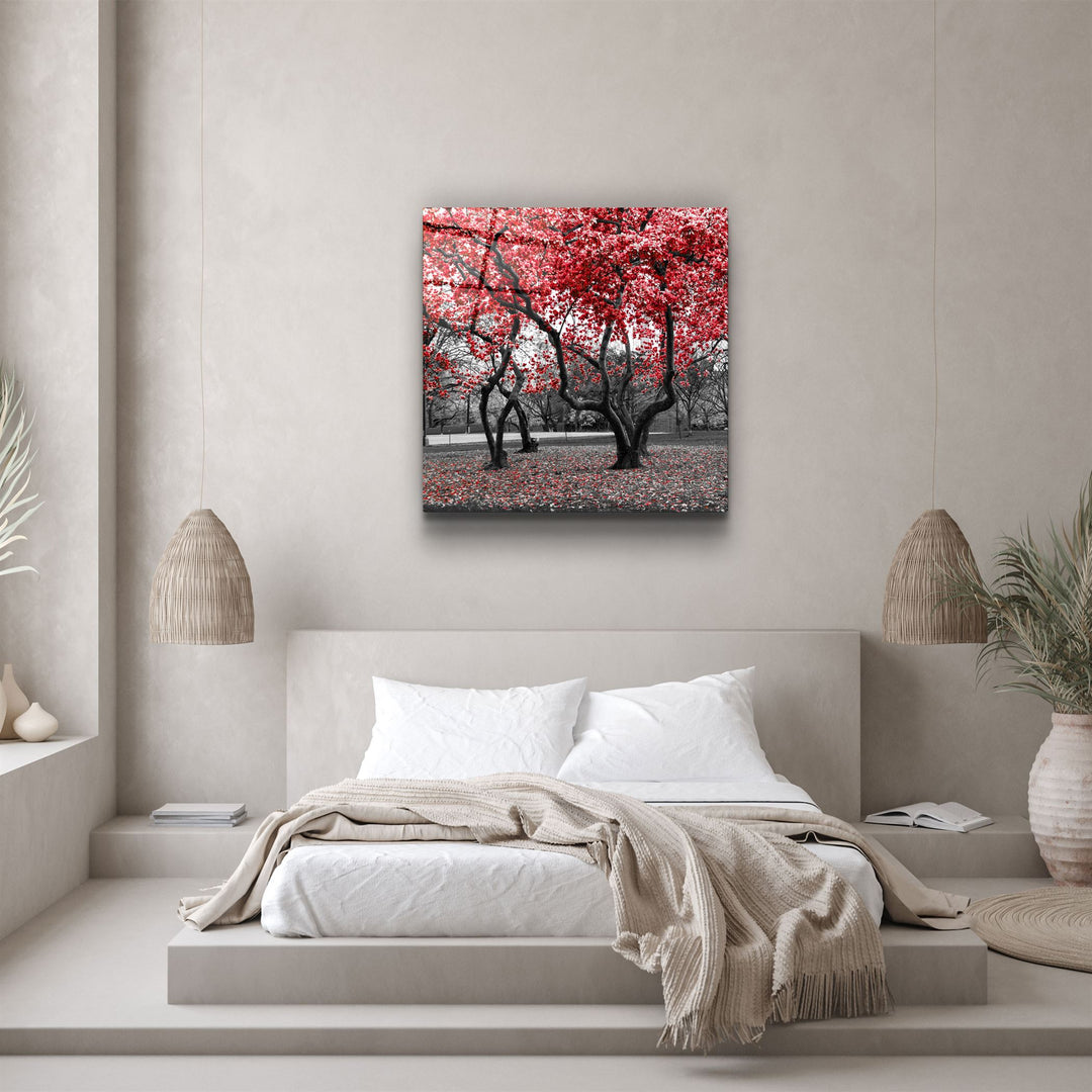 ・"Red Tree"・Glass Wall Art | Artdesigna Glass Printing Wall Arts.