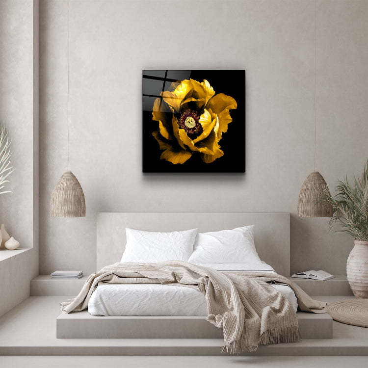 ・"Floral Yellow"・Glass Wall Art | Artdesigna Glass Printing Wall Arts.