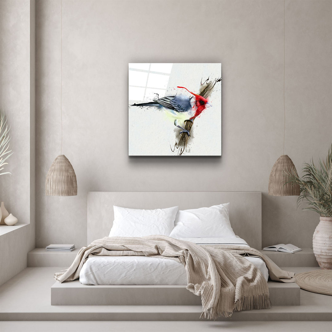 ・"Red Bird"・Glass Wall Art | Artdesigna Glass Printing Wall Arts.